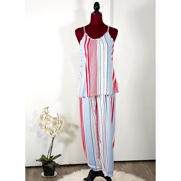 Echo Sleepwear Women's Striped Red & Blue Sleeveless Pajama Set Size Small 2279 - Picture 2 of 10